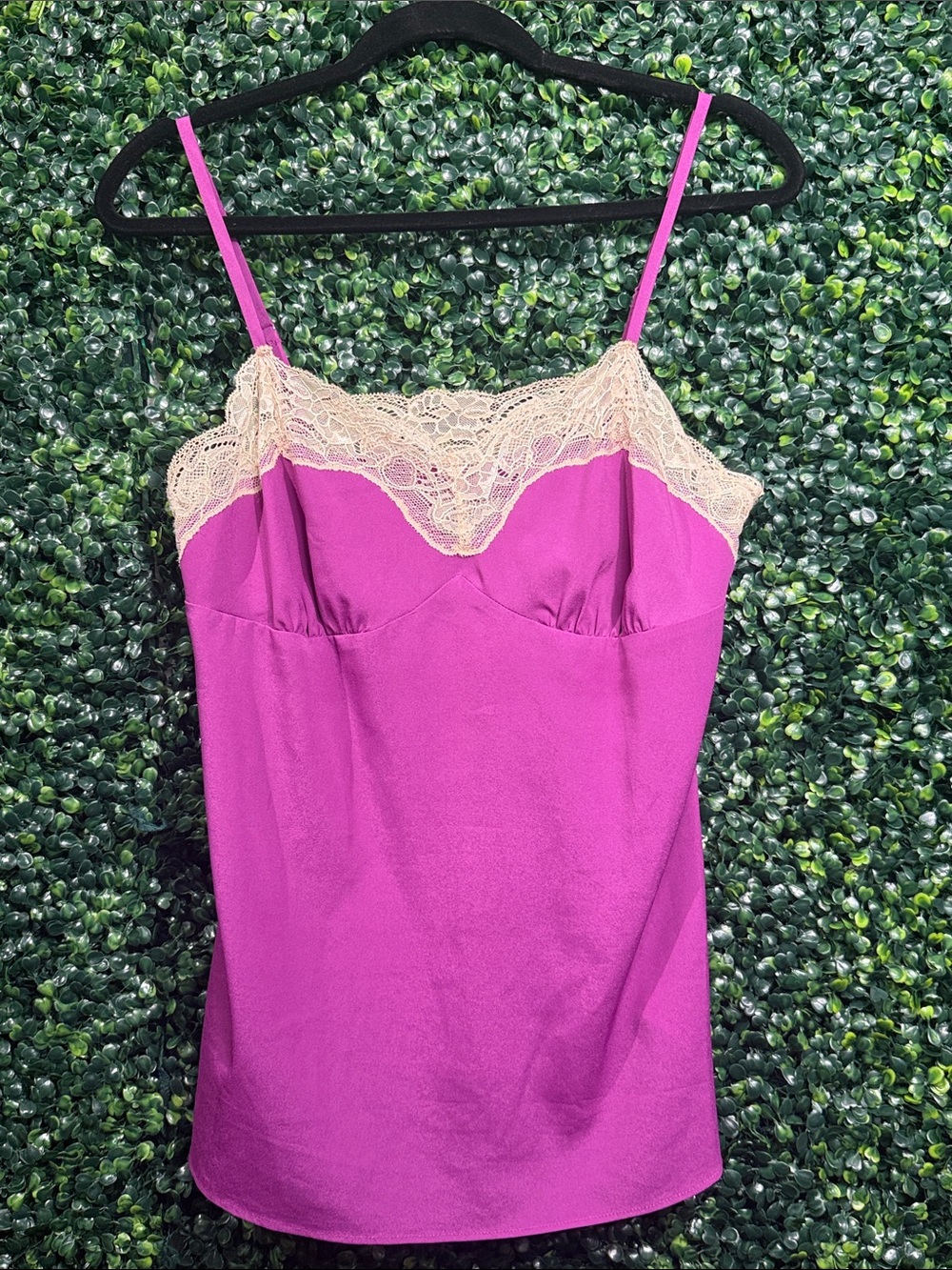 Y2K Women’s Lace-Trim Cami Tank Top - Fuchsia with Cream Lace